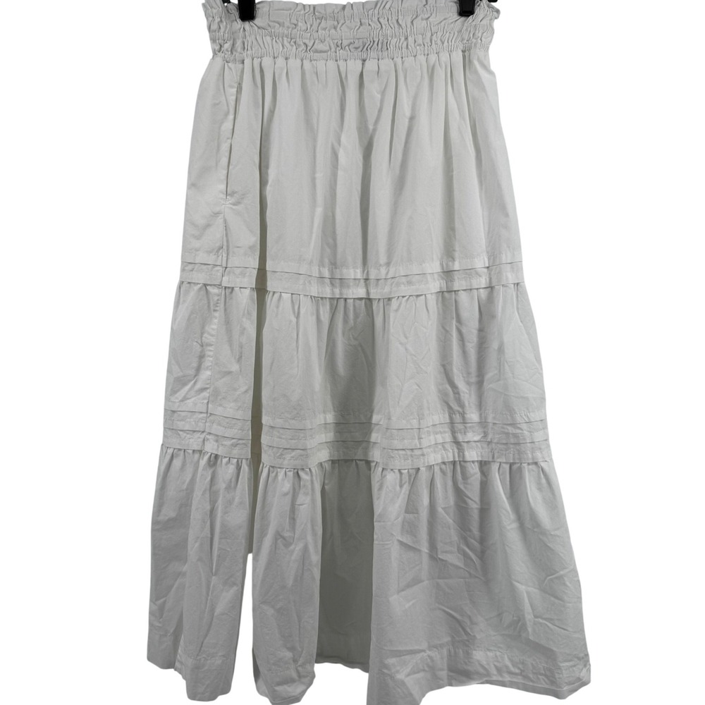 Quince Organic Cotton Poplin Tiered Maxi Skirt White Smocked Waist LB96510 Sz M